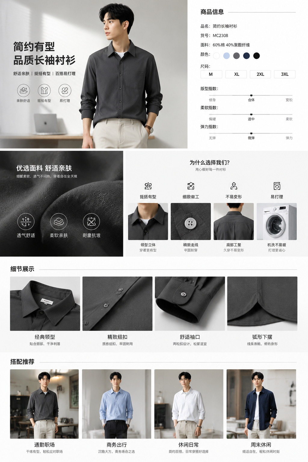 生成一套电商男装详情页