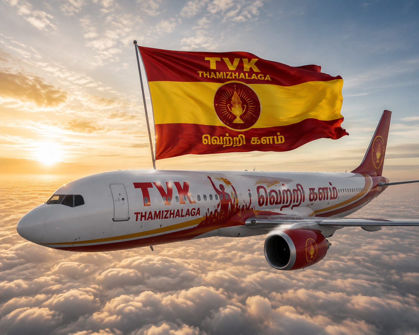 gpt-image-2 render: Flag Flying From An Airplane, Bold Documentary Style