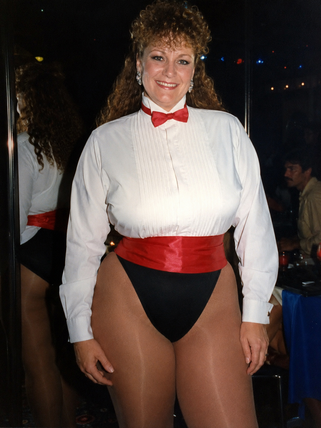 Photorealistic candid picture from 1981, Sweet beautiful middle-aged smiling tall obese body type with wide hips and ...
