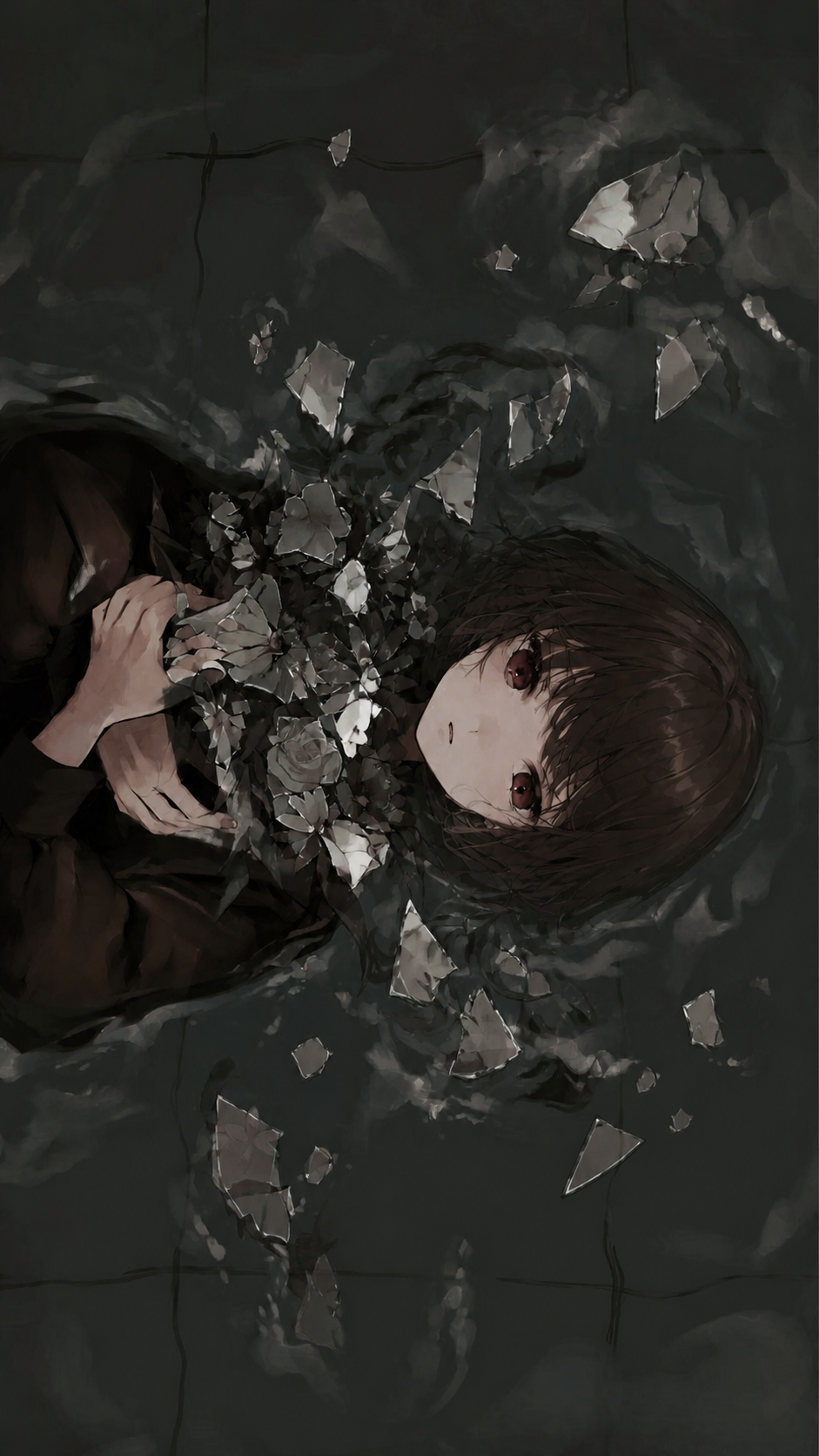 gpt-image-2 render: 深咖啡色 短发 少女 碎镜 花朵 超现实 肖像