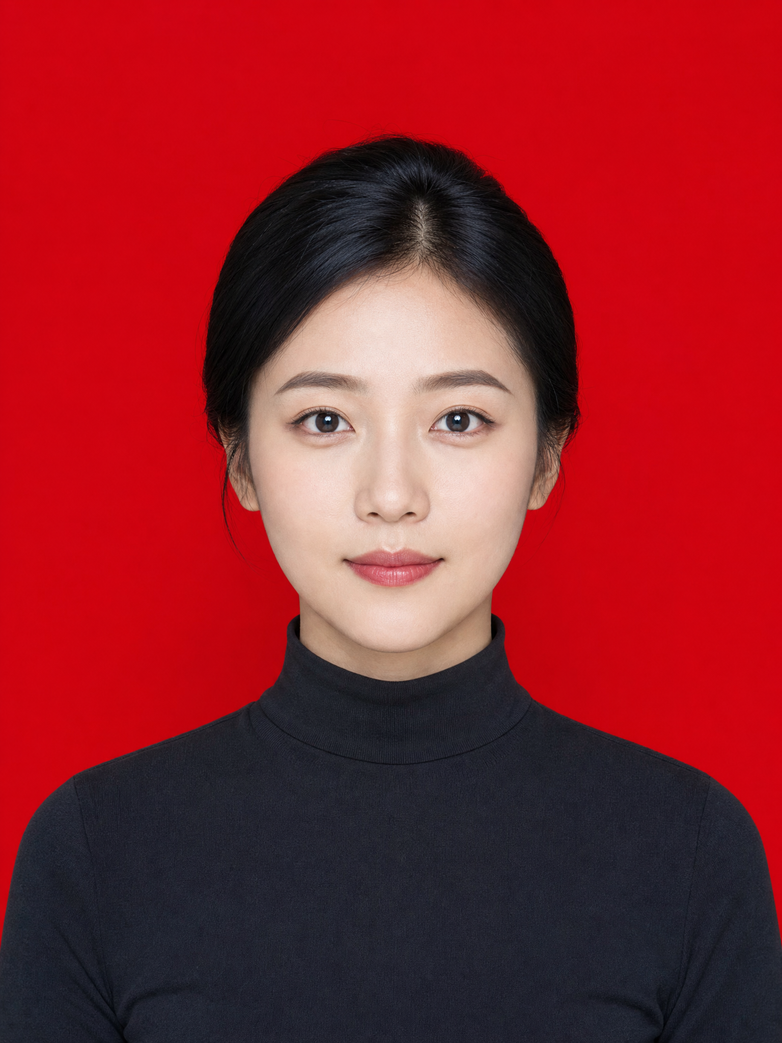 gpt-image-2 render: 年轻 华人 女子 证件照 红底 棚拍 极致 打光