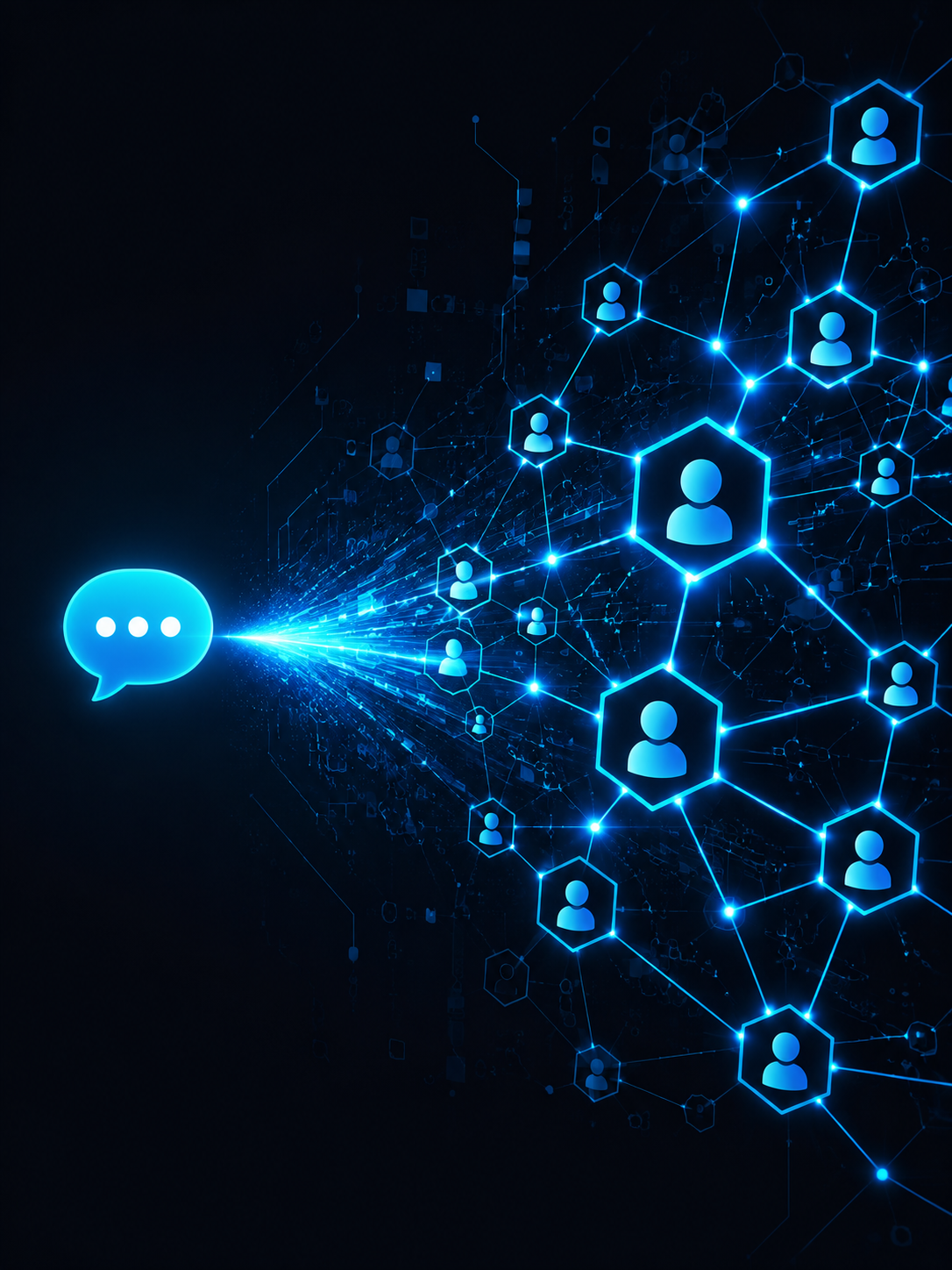 gpt-image-2 render: Minimalist Tech Illustration of Chat Bubble Transforming Into Agent Network