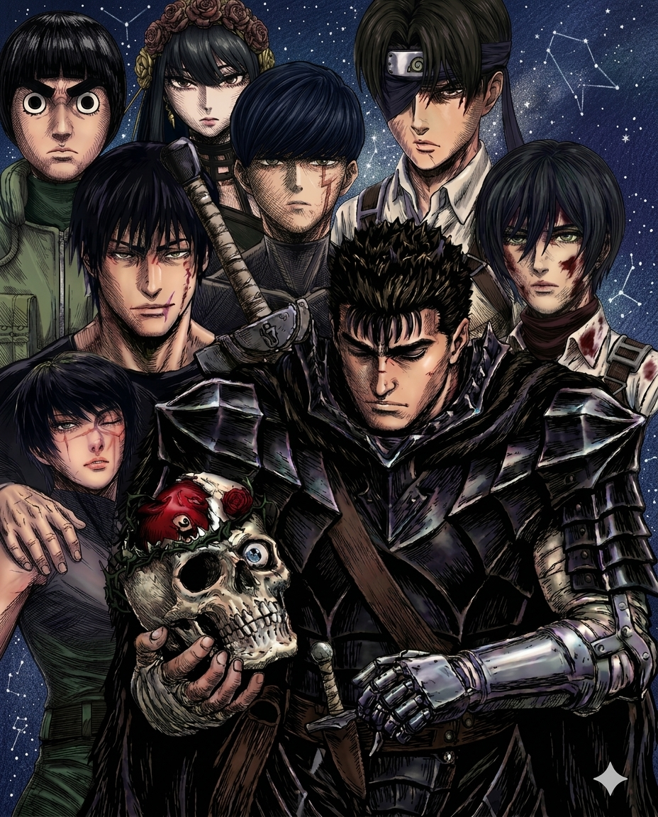 nano-banana-2 render: Sharper Character Portrait of Guts Holding Detailed Skull