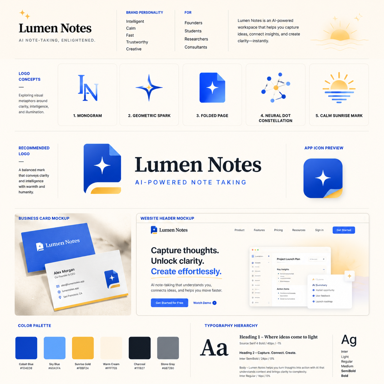 gpt-image-2 render: Premium Brand Identity Board for Lumen Notes AI App