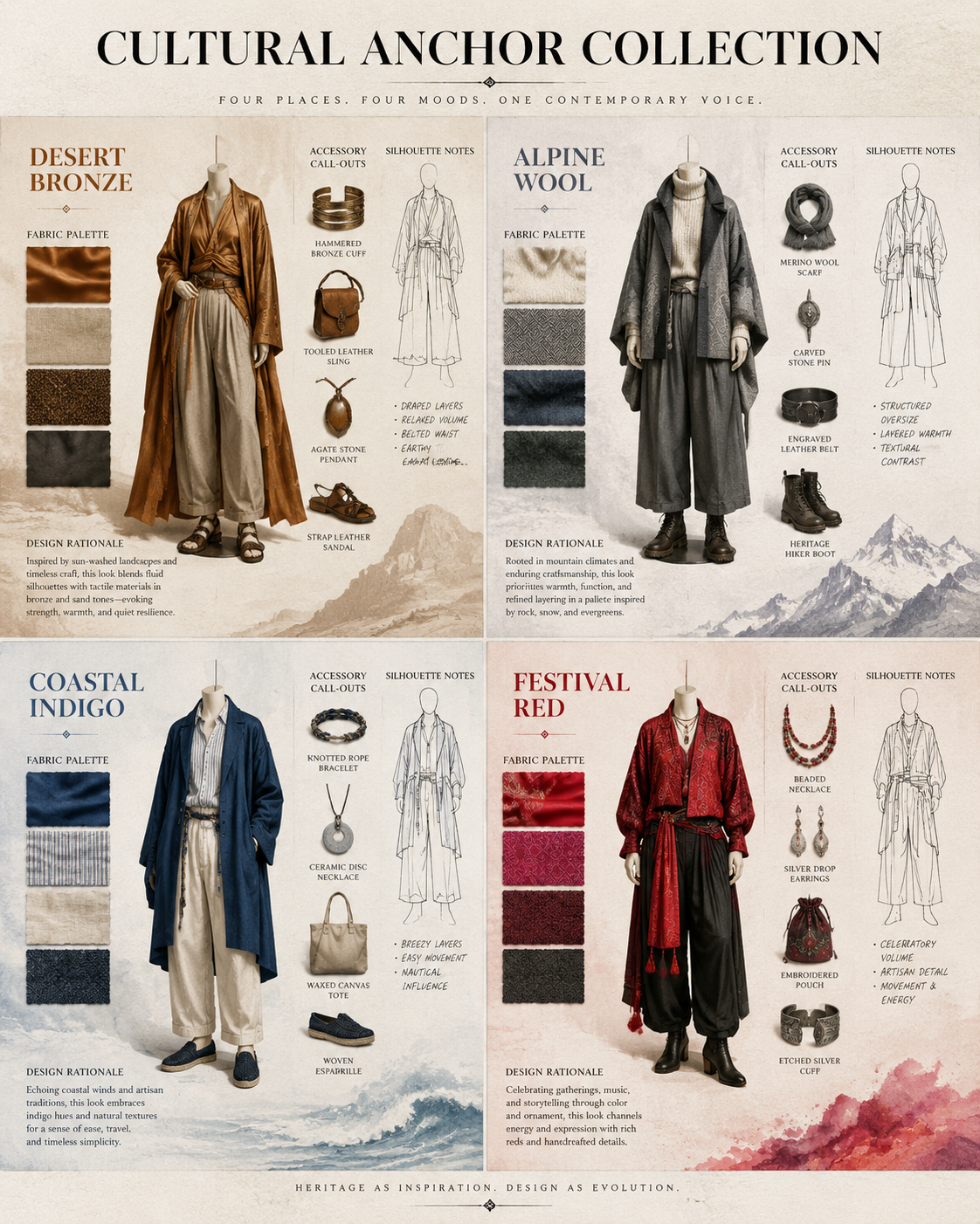 gpt-image-2 render: Editorial Fashion Concept Grid With Four Cultural Mood Outfits