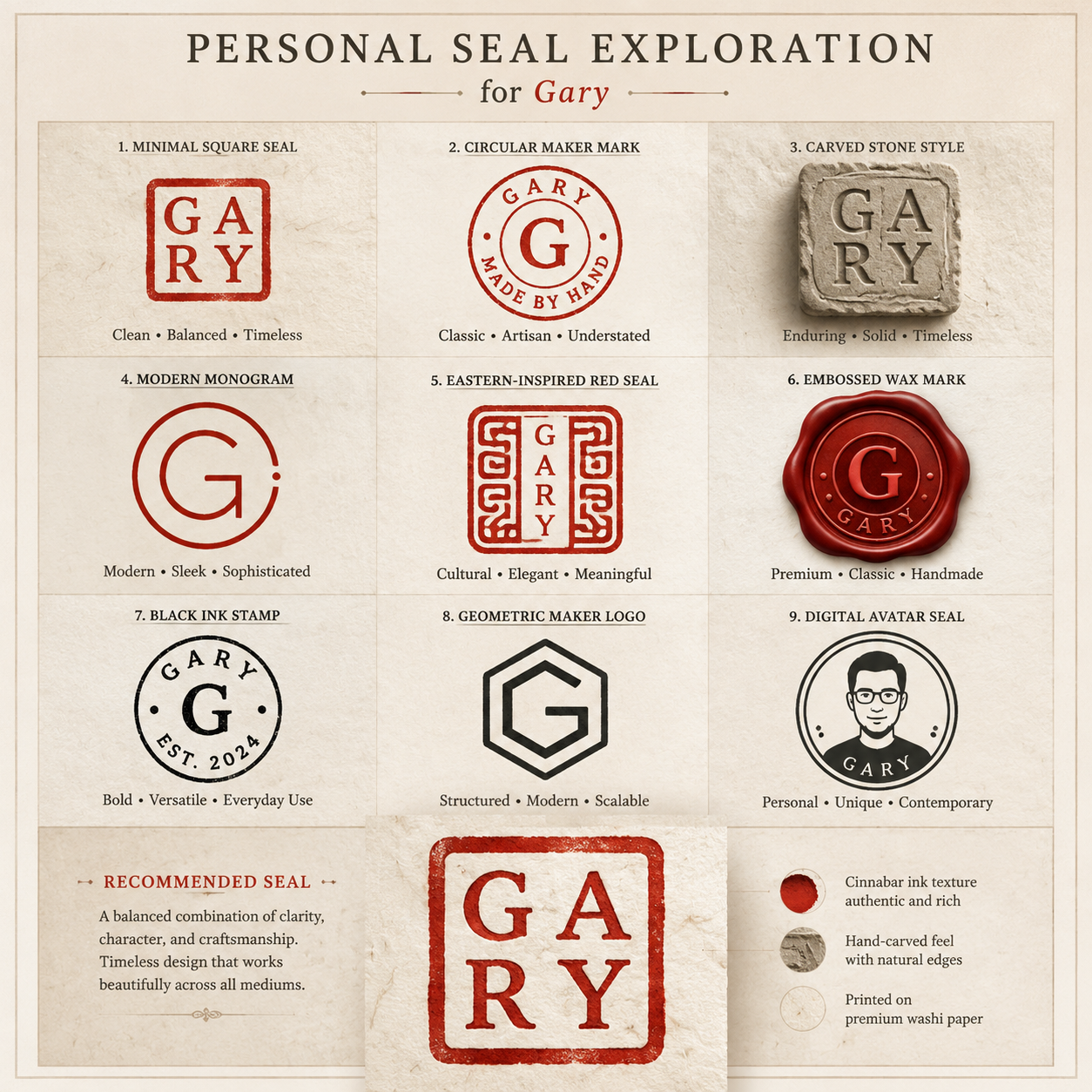 gpt-image-2 render: Premium Seal Concept Board With 3x3 Stamp Grid