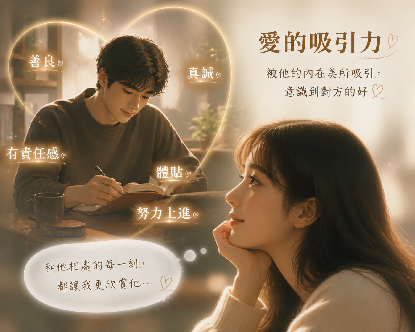 gpt-image-2 render: Romantic Attraction To Inner Beauty, Poetic Minimalist Style
