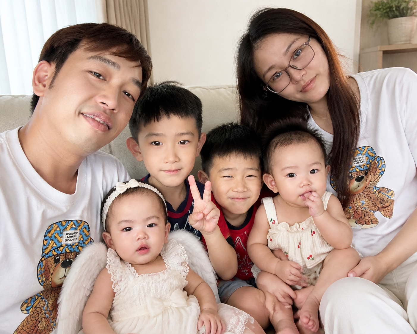 gpt-image-2 render: Family Portrait With Two Adults, Two Kids, Two Babies