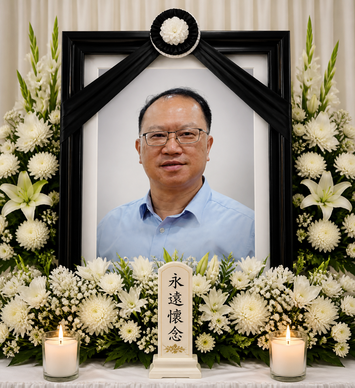 gpt-image-2 render: 庄严 灵堂 遗像 风格 人物 肖像