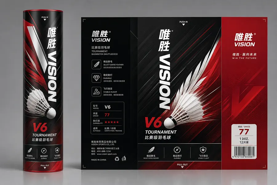 我的品牌是“唯胜VISION”，我是做羽毛球的，帮我设计羽毛球桶， 生成ps可以打开的psd文件