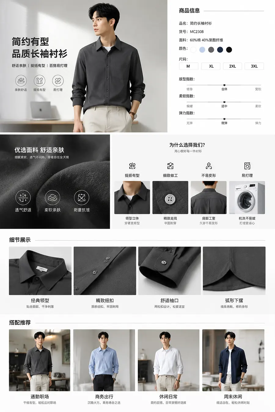 生成一套电商男装详情页