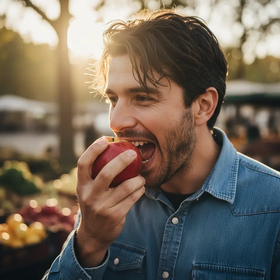 a man eating apple