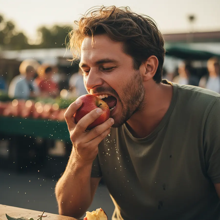 a man eating apple