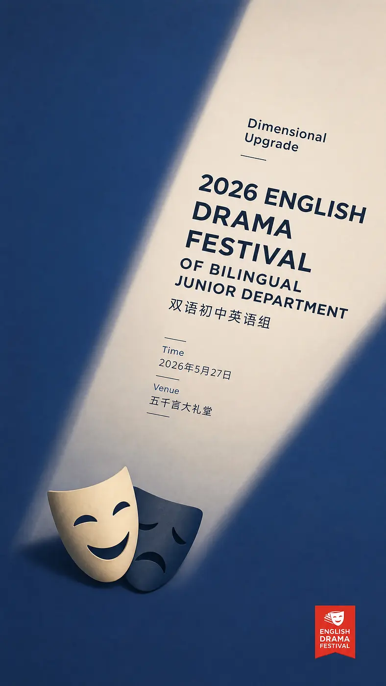 请帮我生成一张英语戏剧节的海报，风格按照我上传的海报，需要包括主题：Dimensional Upgrade 活动名称：2026 English Drama...