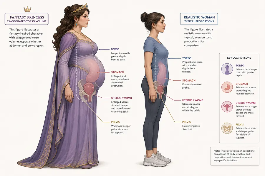 Side-profile illustration of two women standing next to each other for anatom...