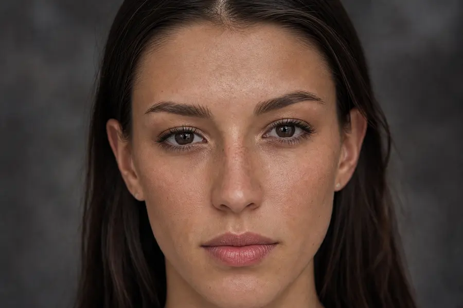 A slim, tall, sports figure, graceful, twenty years-old Polish woman with dark, long, straight ha...