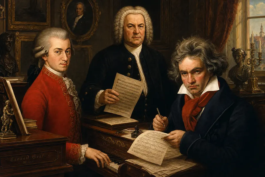 Gestalte ein Bild mit Mozart, Bach und Beethoven
