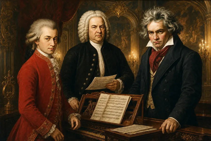 Gestalte ein Bild mit Mozart, Bach und Beethoven