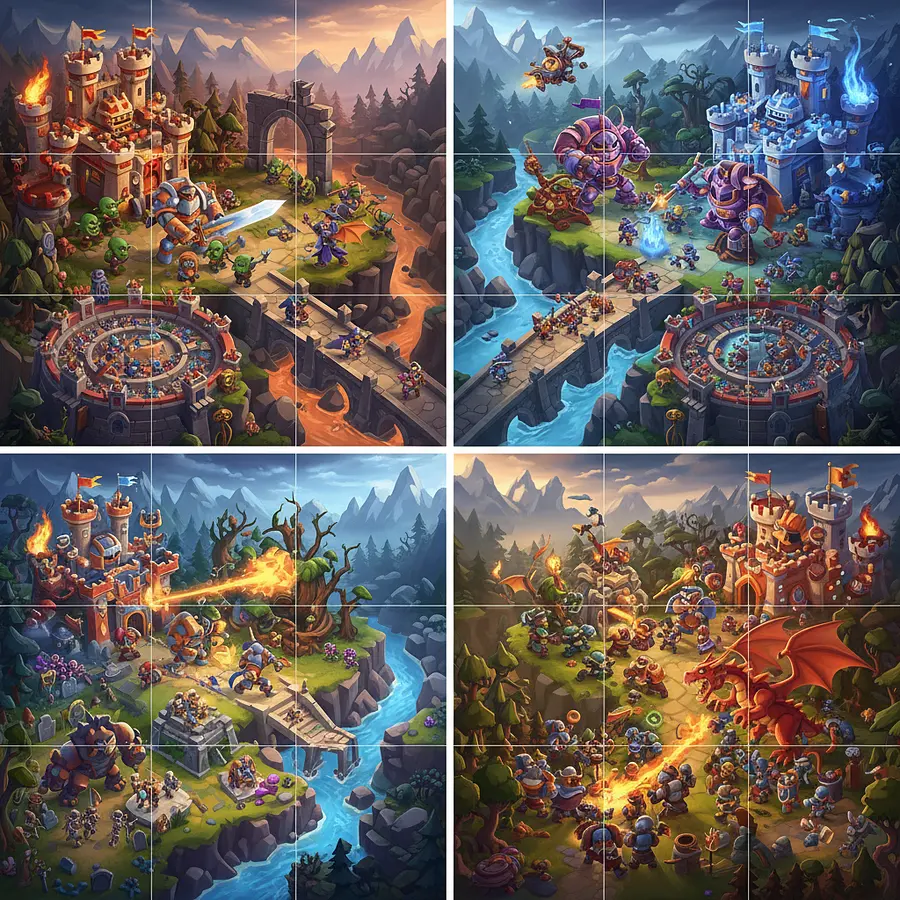 Créer une illustration fantasy épique inspirée de l’univers visuel de Clash R...