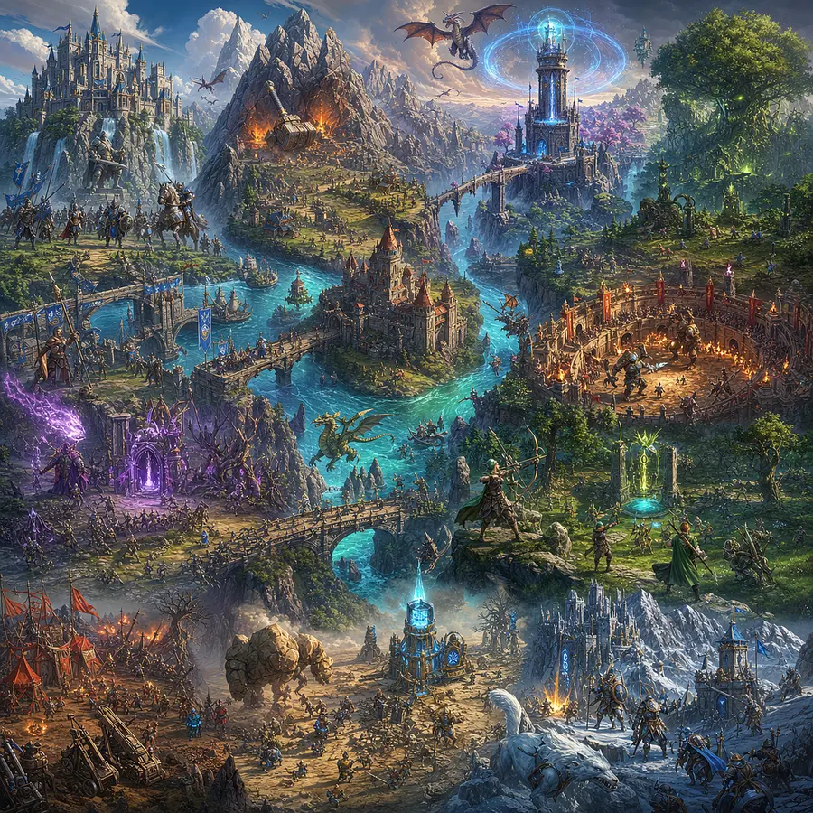 Créer une illustration fantasy épique inspirée de l’univers visuel de Clash R...