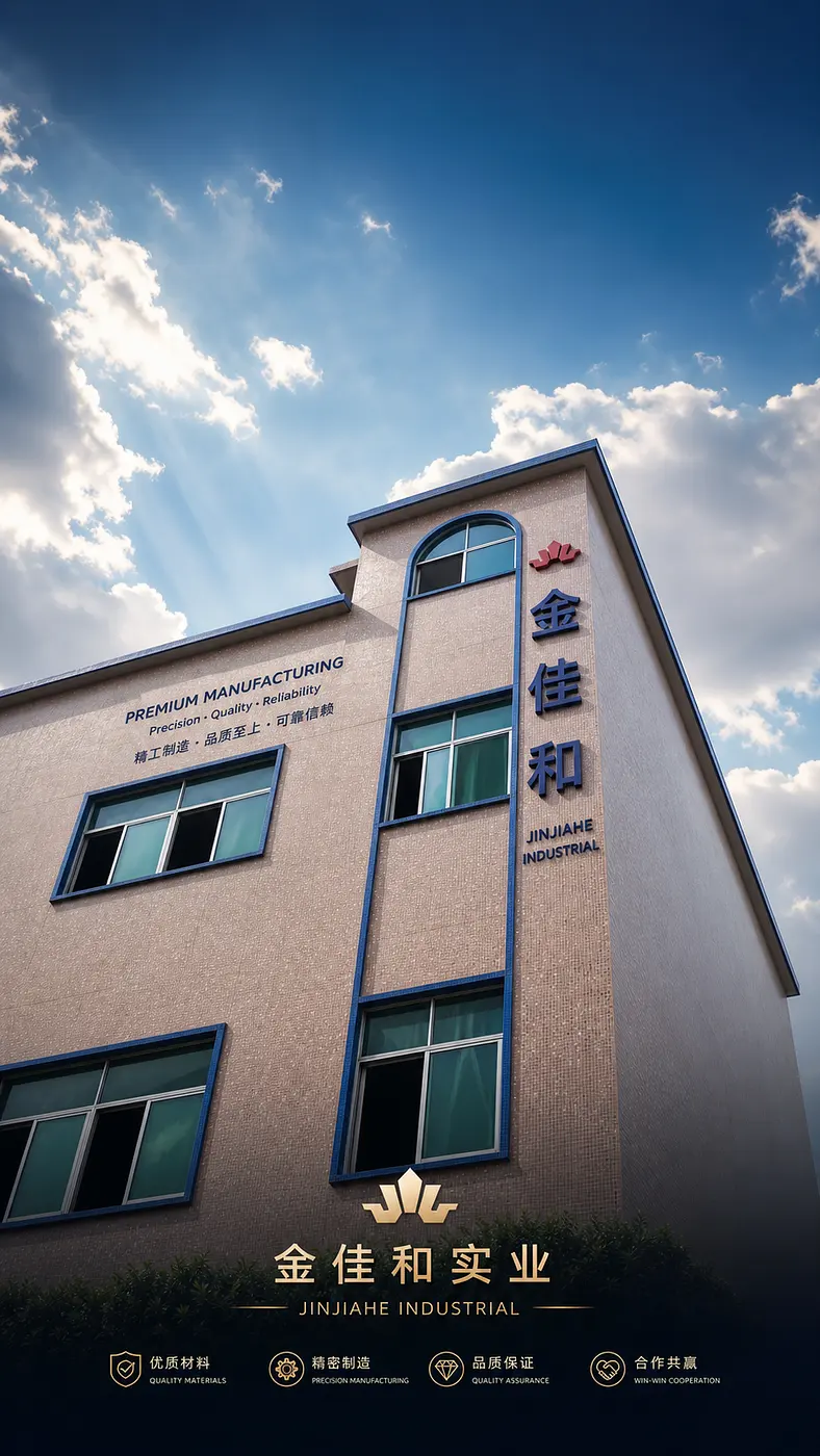 改成高端电商工厂封面，中英文结合，把电线去掉，金佳和展示。