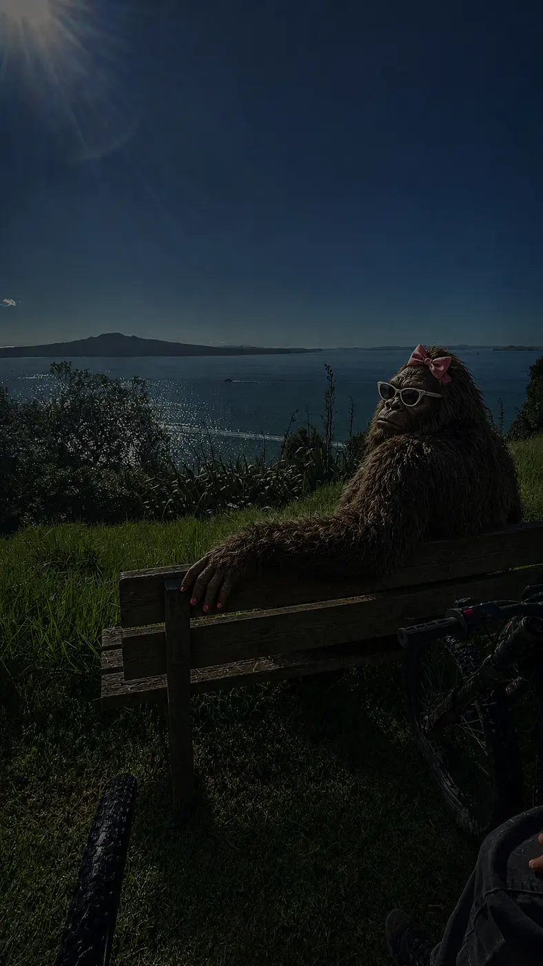 Make it darker and put sassy the sasquatch on a bench in it on the side
