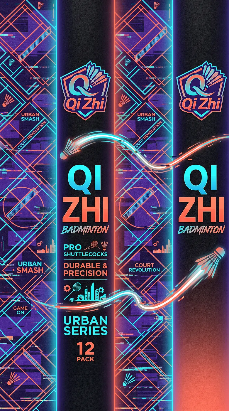 A flat 2D unrolled label graphic design for a cylindrical badminton shuttleco...