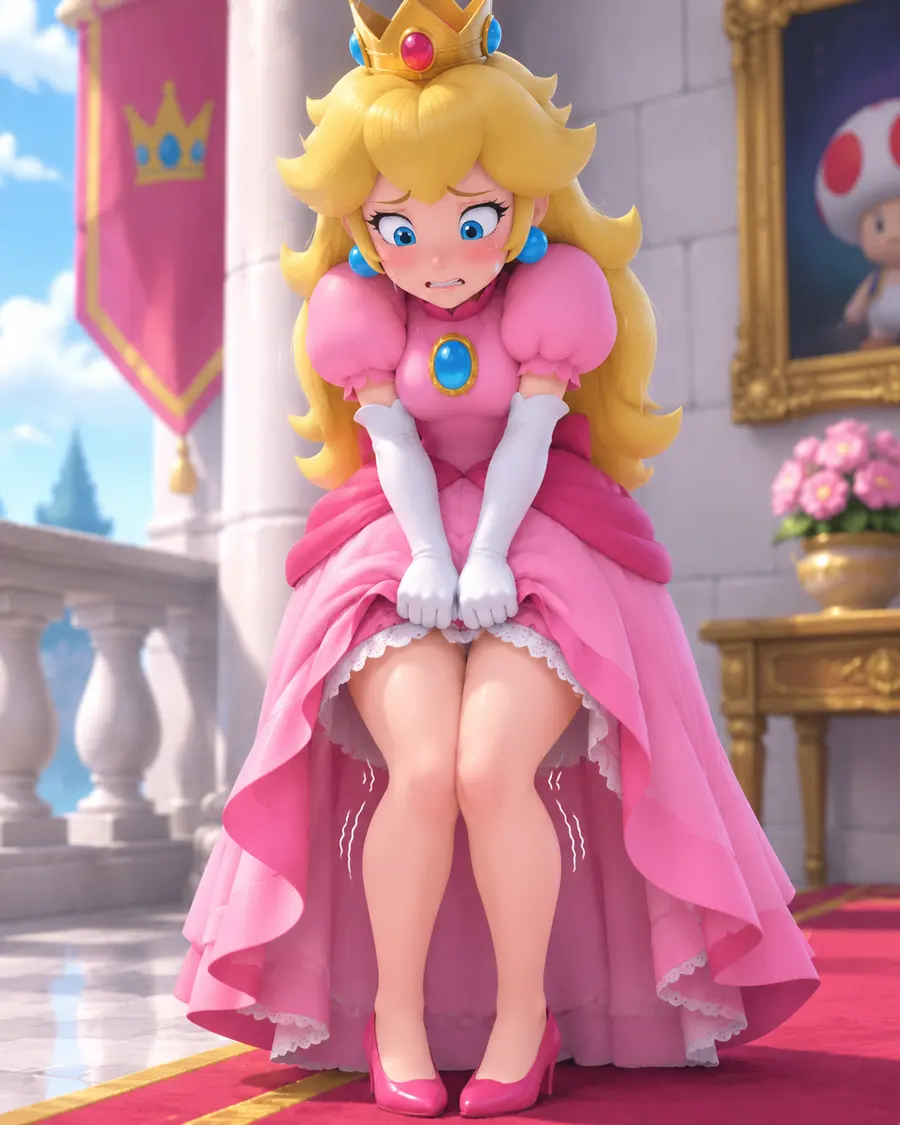 Nervous princess peach with shaking knees