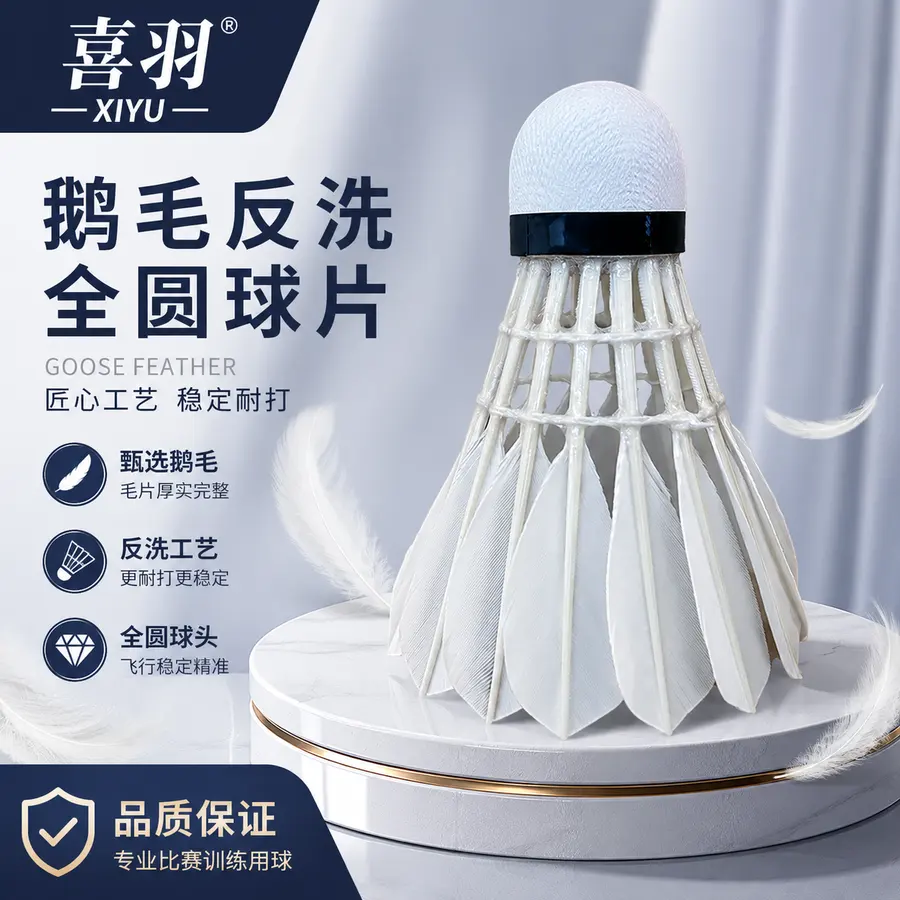 做高端电商主图，pdd用，品牌为喜羽，采用鹅毛反洗全圆球片。