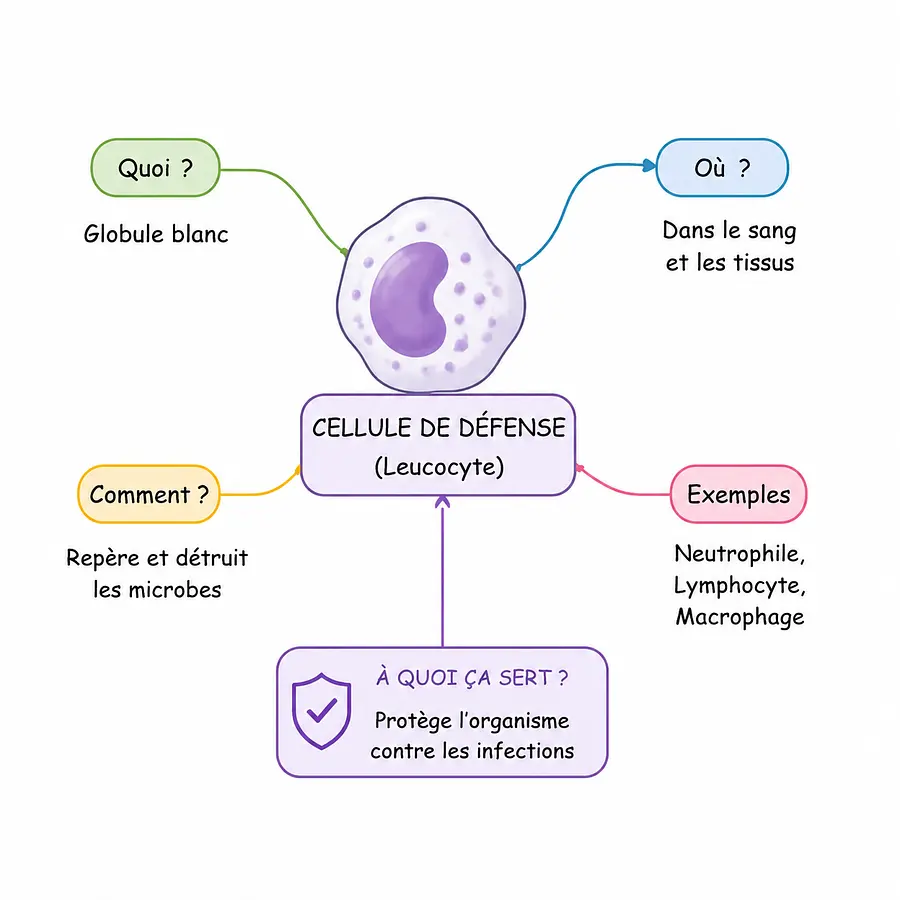 Simple Mind Map Style Immune Defense Cell Diagram
