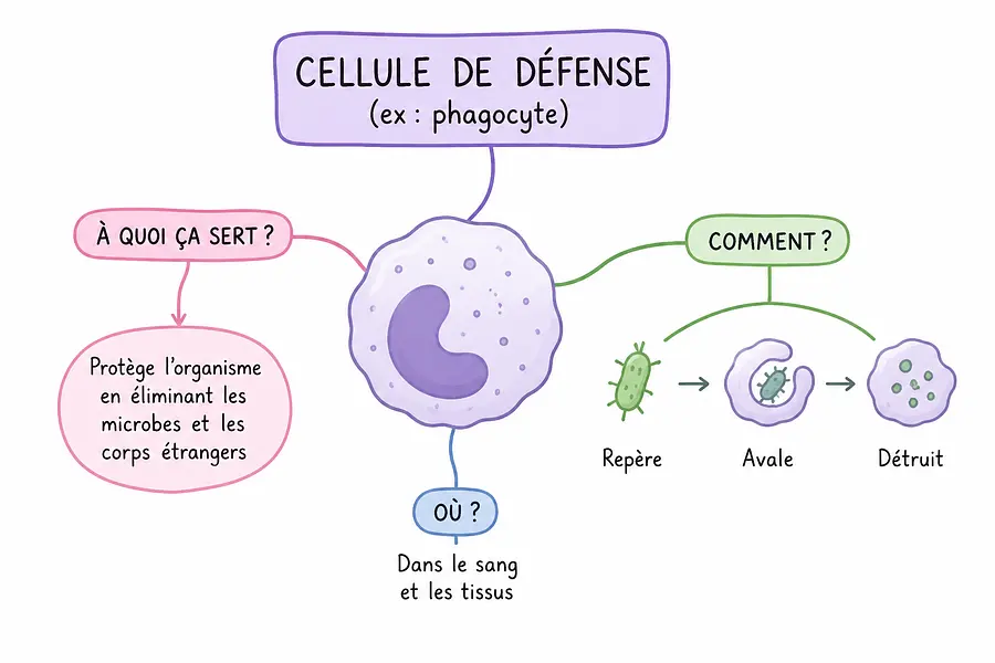 Vous avez écrit : Shema cellule qui participe à la défense de l’organisme ave...
