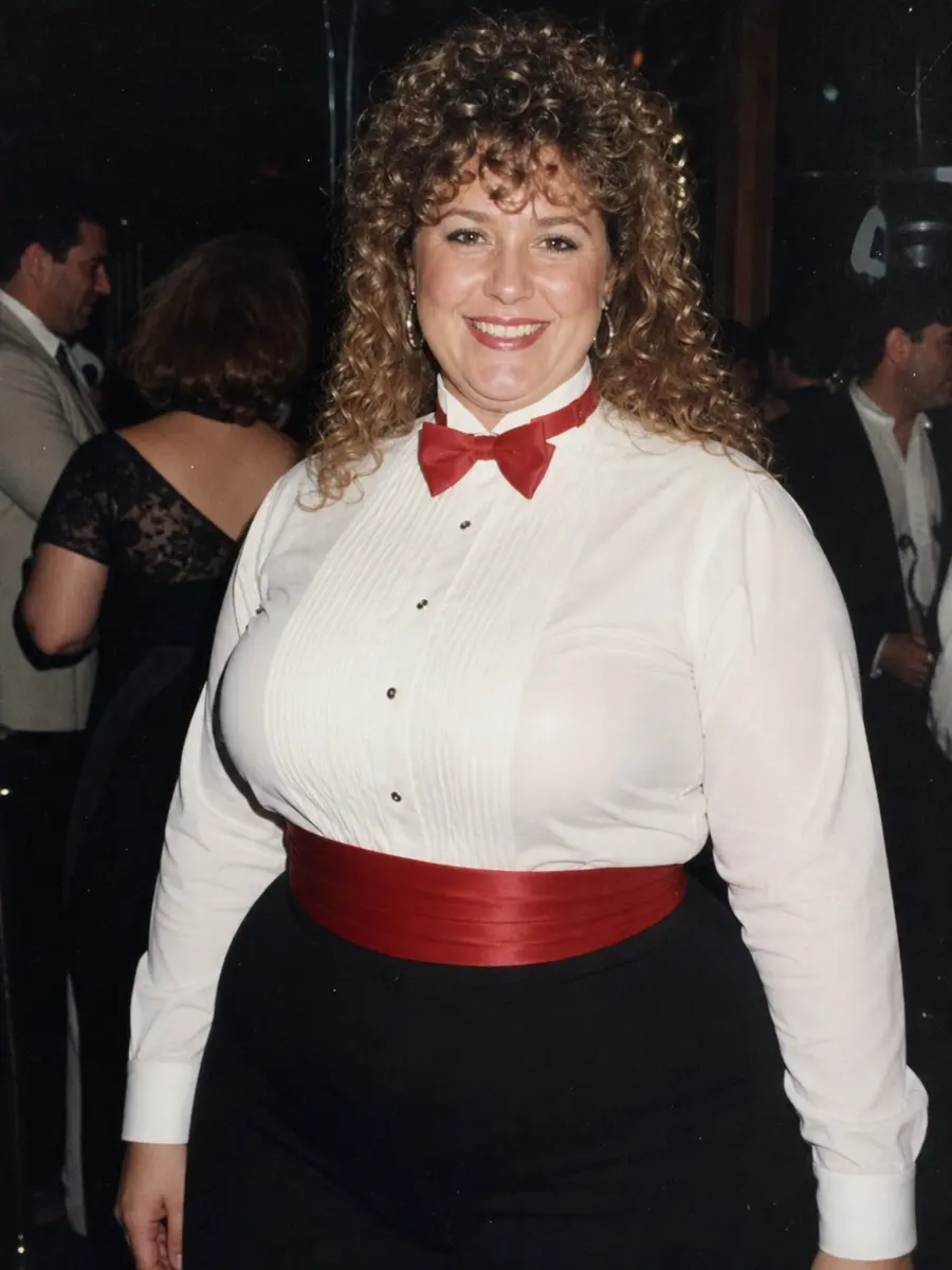 Photorealistic candid picture from 1981, Sweet beautiful middle-aged smiling ...