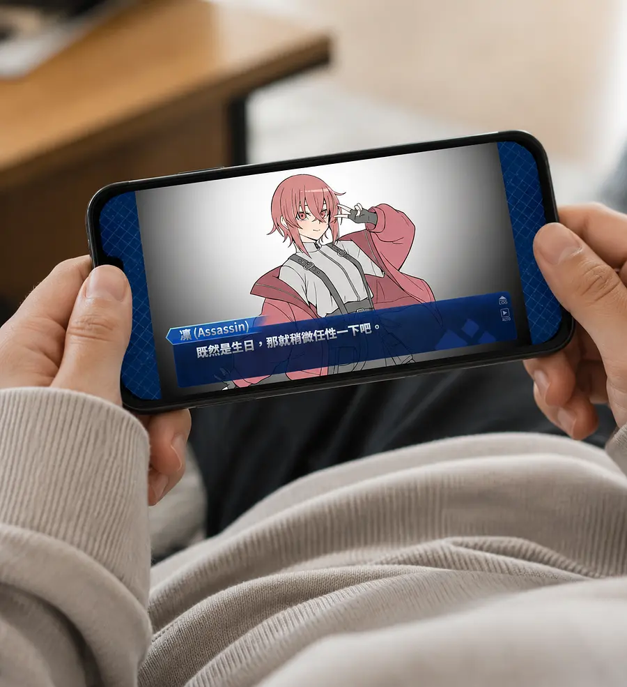 請幫我把這張圖片生成到手機畫面上
並且有人拿著手機遊玩