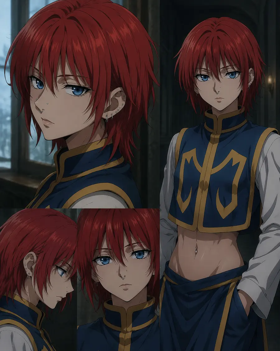 Crée moi dans hunter x hunter.  J’ai les cheveux rouges pas trop long, yeux b...