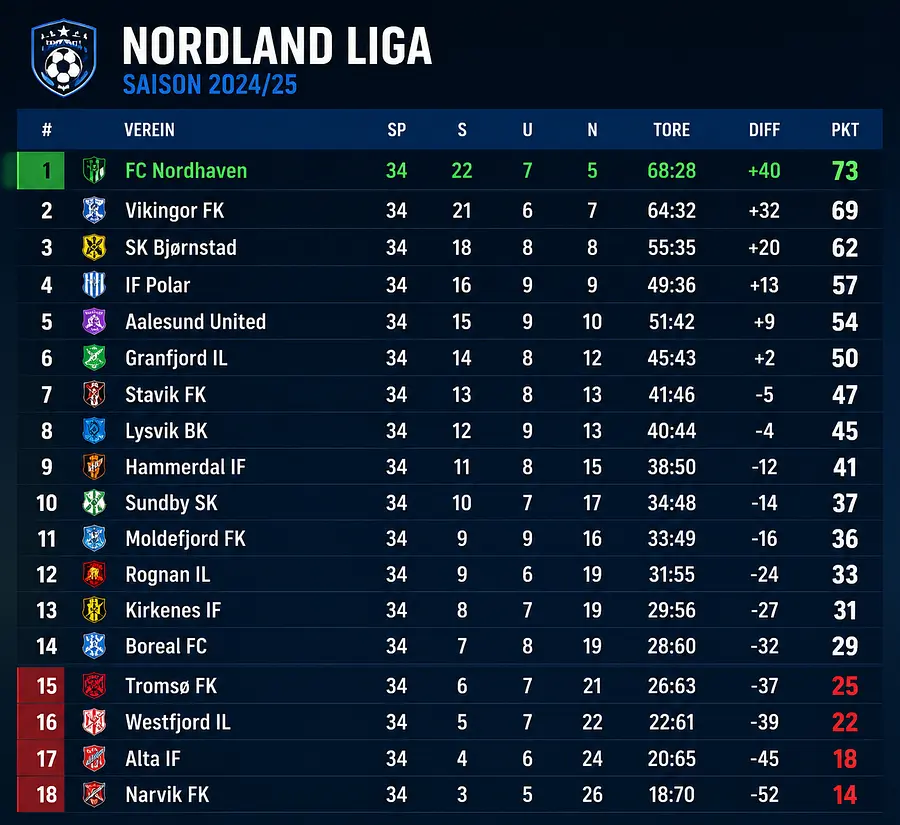 Erfundene fussballiga tabelle