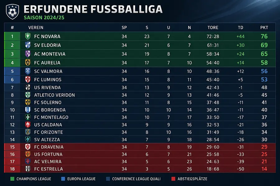 Erfundene fussballiga tabelle