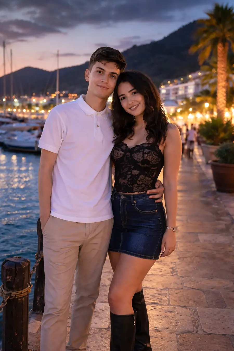 Create and image of both of them in Marmaris turkey as a couple 
Please keep the faces the same ...
