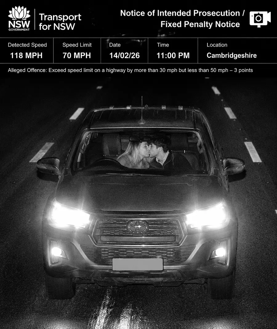 gpt-image-2 render: @†Kynleigh†: A black and white speed camera photograph at night of a Toyota hilux on a highway. I...