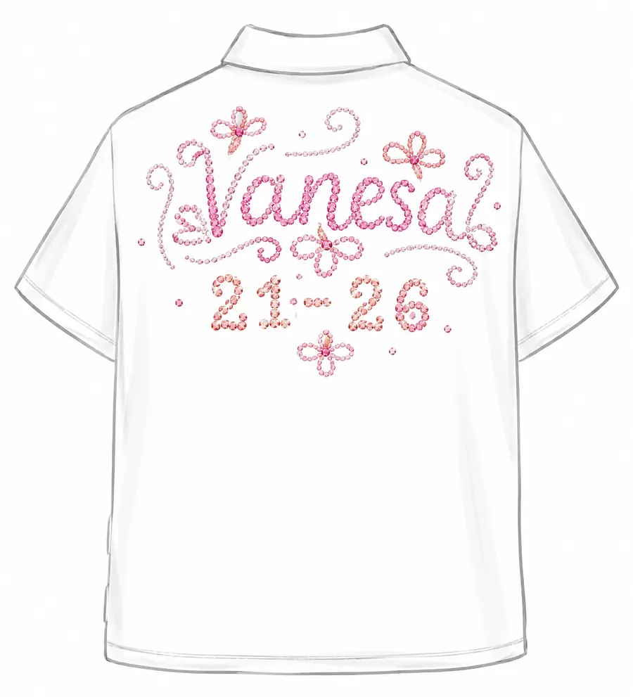 white leavers button down shirt with on the back the name vanesa written in c...