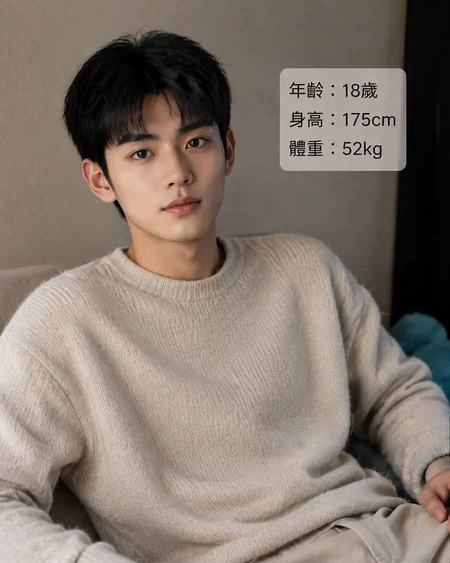 這是我的貓，公貓1歲，4.2公斤，請對應人類年齡及體重生成對應的人物（華人）照片