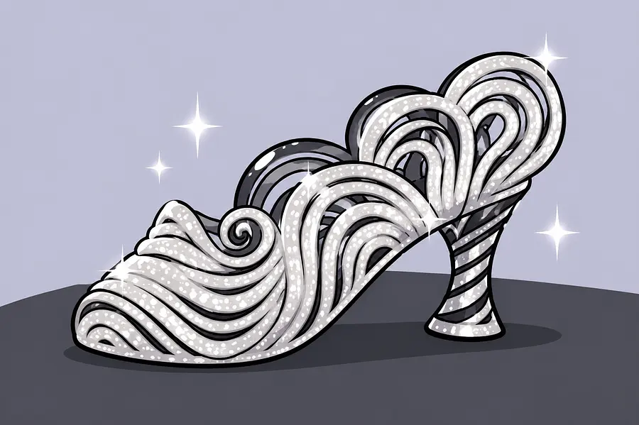 Cartoonify this shoe. Add some sparkles. Keep it simple