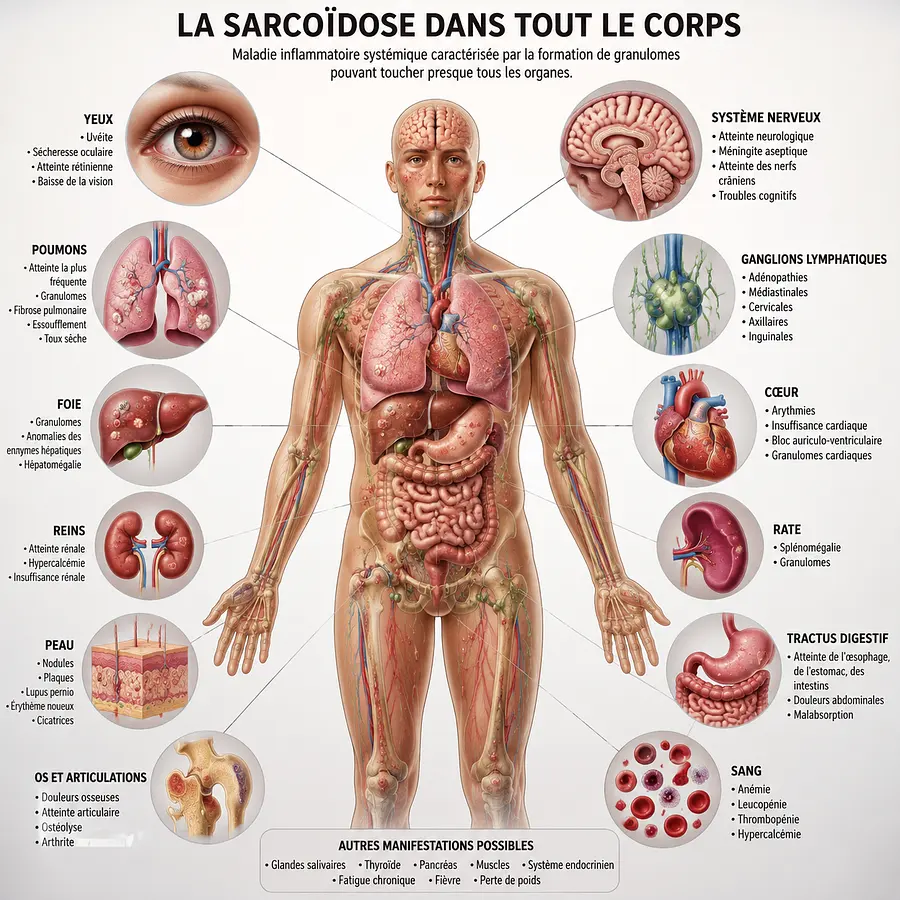 la sarcoïdose dans tout le corps.