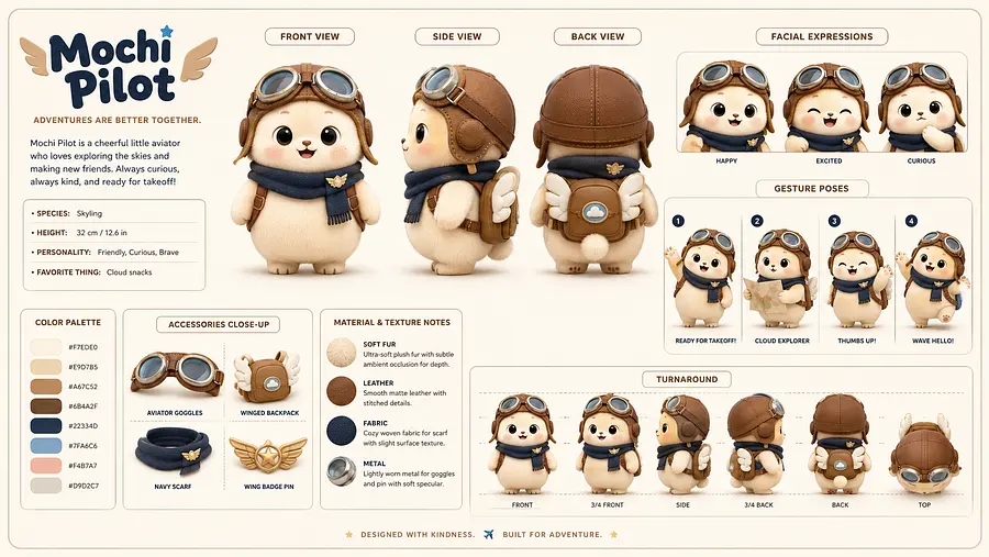 gpt-image-2 render: AI character sheet generator based on awesome-gpt-image-2 Case 372. Create a clean 16:9 cute char...