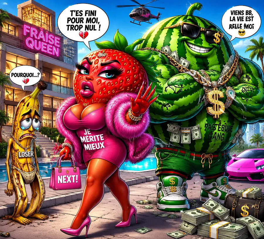 “Une tana fraise ultra flashy, avec des formes exagérées, en train de quitter...
