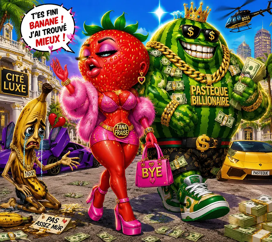 “Une tana fraise ultra flashy, avec des formes exagérées, en train de quitter...