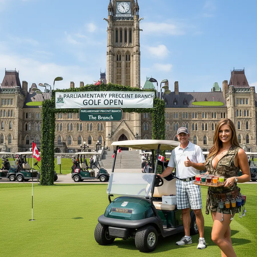 Picture parlement of Canada for a golf tournament with the sign Parliamentary...