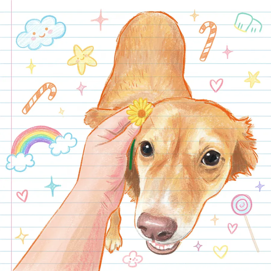 Transform this image into a cute, crayon-style drawing as if it was illustrat...