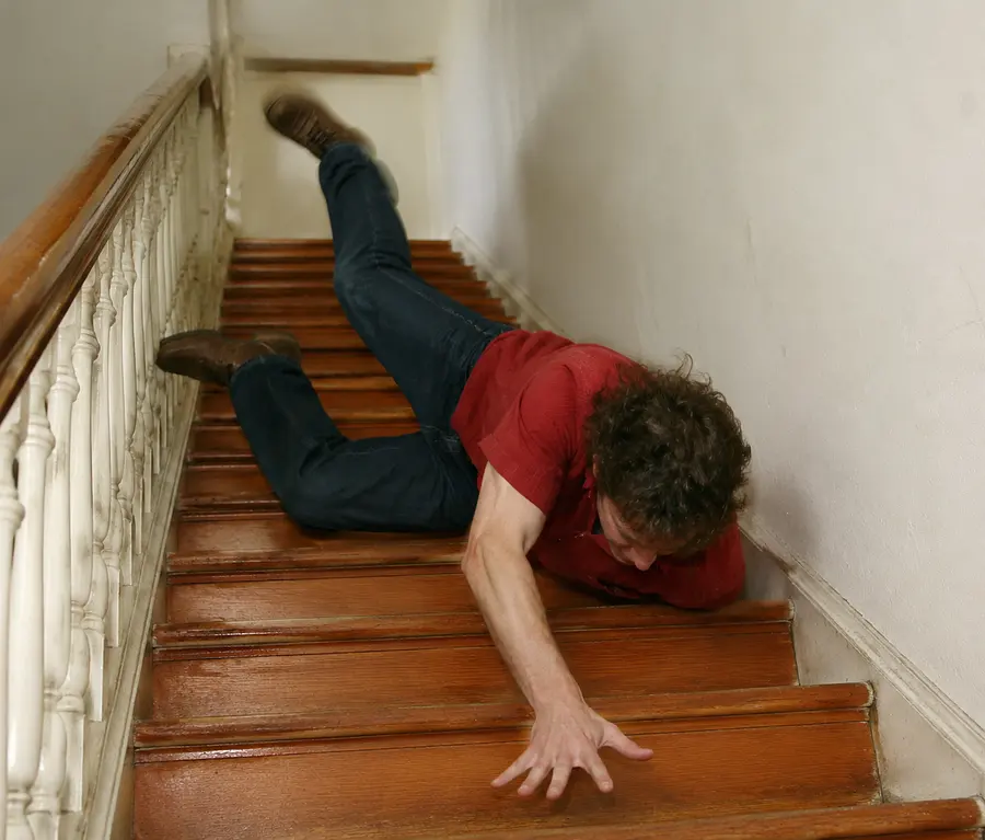 Make a pi ture of a guy falling down stairs