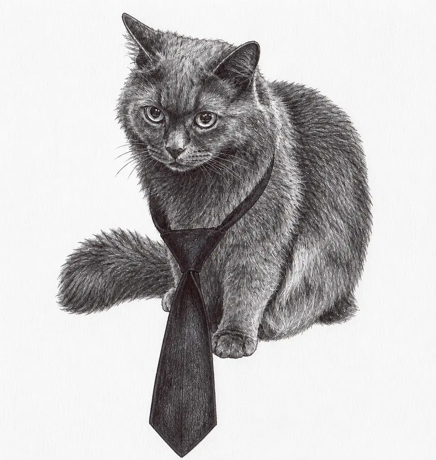 gpt-image-2 render: Redraw the cat from the provided photo in the exact same illustration style as the reference imag...