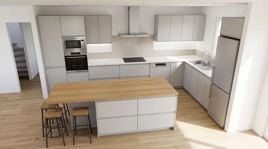 Modélise la cuisine en 3D en respectant bien le plan